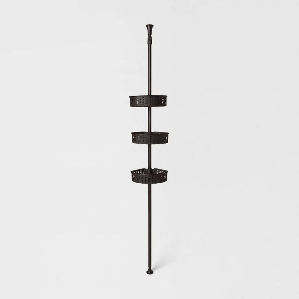 Steel Corner Tension Pole Caddy Matte Black - Adjustable Shower Shelf